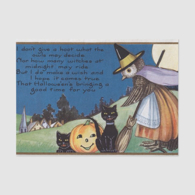 Halloween witch owl black cats party tissue paper (Front)