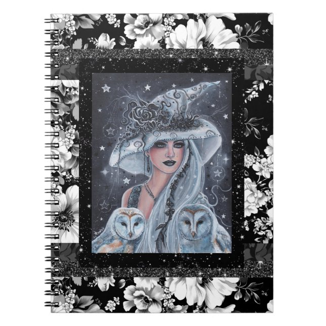 Halloween witch owl by Renee Lavoie Notebook (Front)