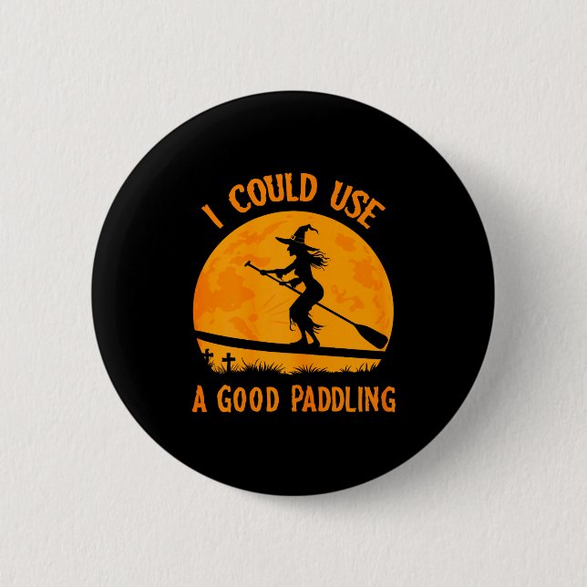 Halloween Witch Paddleboarder Sup Standup Paddling Button (Front)