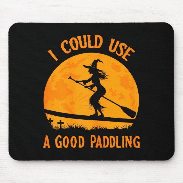 Halloween Witch Paddleboarder Sup Standup Paddling Mouse Pad (Front)