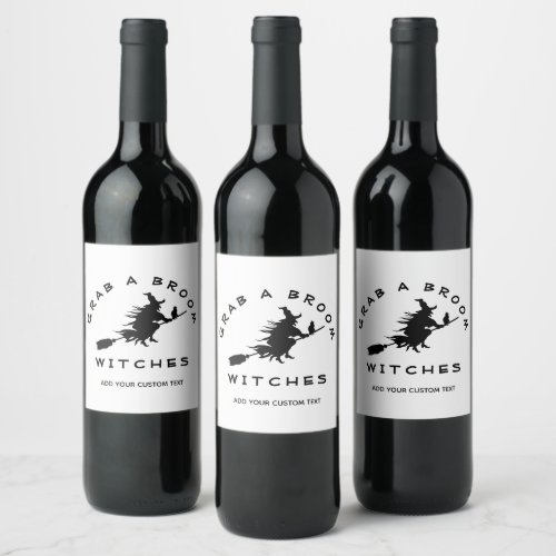 Halloween Witch Party Black White Personalized  Wine Label