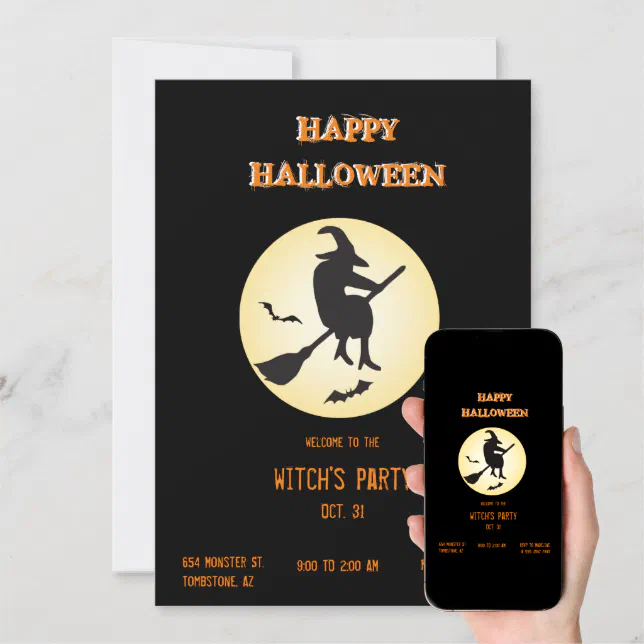 Halloween Witch Party Full Moon Fun Festival Invitation | Zazzle