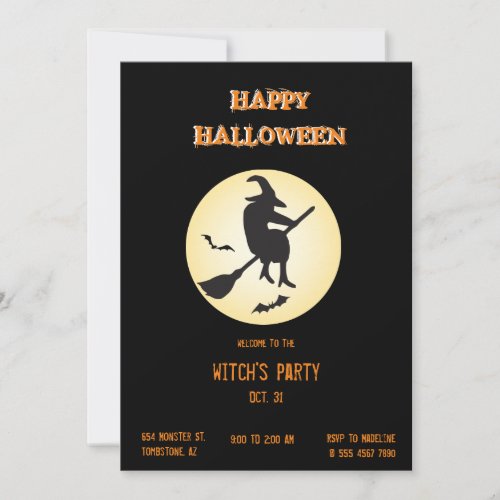 Halloween Witch Party Full Moon Fun Festival Invitation