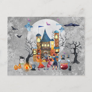 Halloween Witch Party Haunted House Watercolor  Postcard