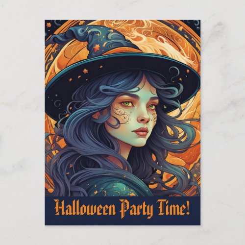 Halloween Witch Party Invitation Postcard