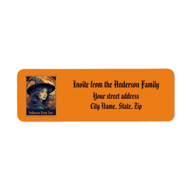 Halloween Witch Party Return Address Label (Front)