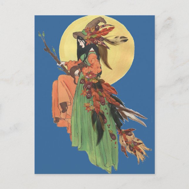 Halloween Witch Passes through the Moonlight Postcard (Front)