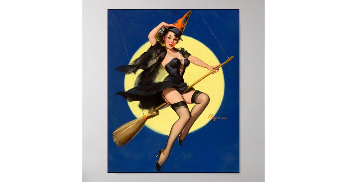 Halloween Witch Pin Up Girl Poster