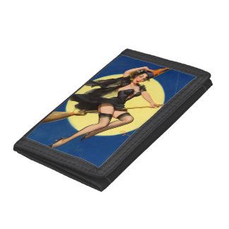 Halloween Witch Pin Up Girl Tri-fold Wallet