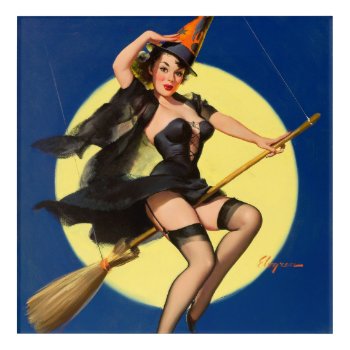 Halloween Witch Pin Up Girl Witch Acrylic Print by PinUpGallery at Zazzle