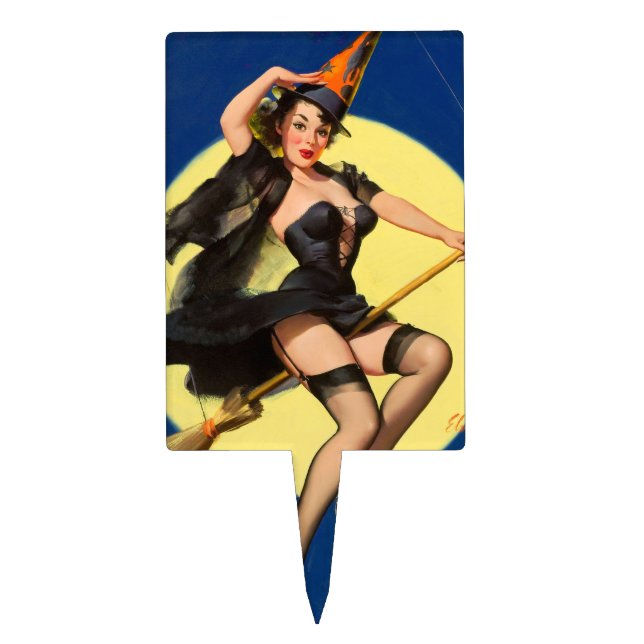 Halloween Witch Pin Up Girl Witch Cake Topper (Front)