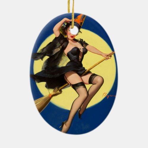 Halloween Witch Pin Up Girl Witch Ceramic Ornament