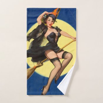 Halloween Witch Pin Up Girl Witch Hand Towel by PinUpGallery at Zazzle