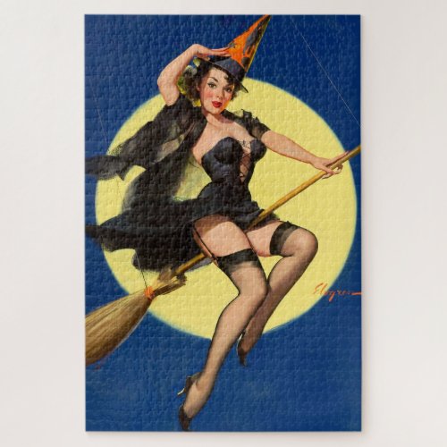 Halloween Witch Pin Up Girl Witch Jigsaw Puzzle