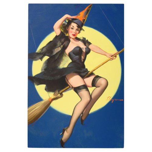 Halloween Witch Pin Up Girl Witch Metal Print