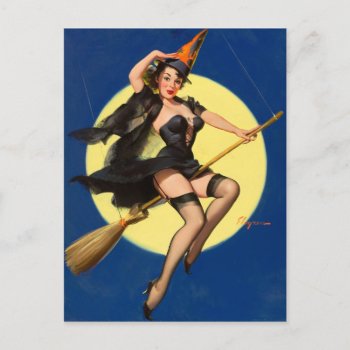 Halloween Witch Pin Up Girl Witch Postcard by PinUpGallery at Zazzle