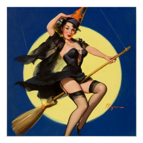 Halloween Witch Pin Up Girl Witch Poster