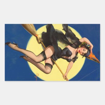 Halloween Witch Pin Up Girl Witch Rectangular Sticker by PinUpGallery at Zazzle