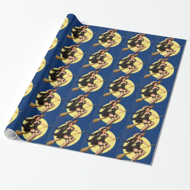 Halloween Witch Pin Up Girl Wrapping Paper (Unrolled)