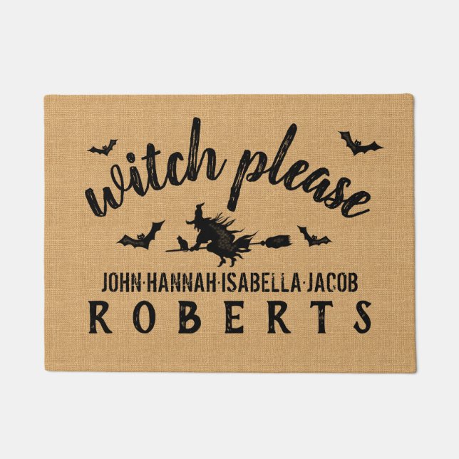 Halloween Witch Please Custom Rustic Burlap Doormat (Front)