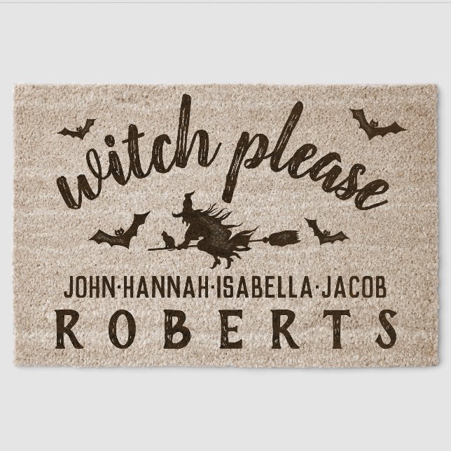 Halloween Witch Please Phrase Custom Name Fiber Doormat (Front)