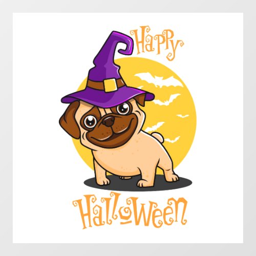 Halloween Witch Pug Window Cling