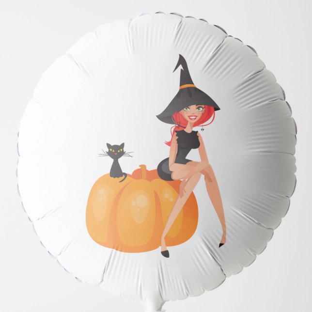 Halloween Witch Pumpkin & Black Cat Balloon (Front)