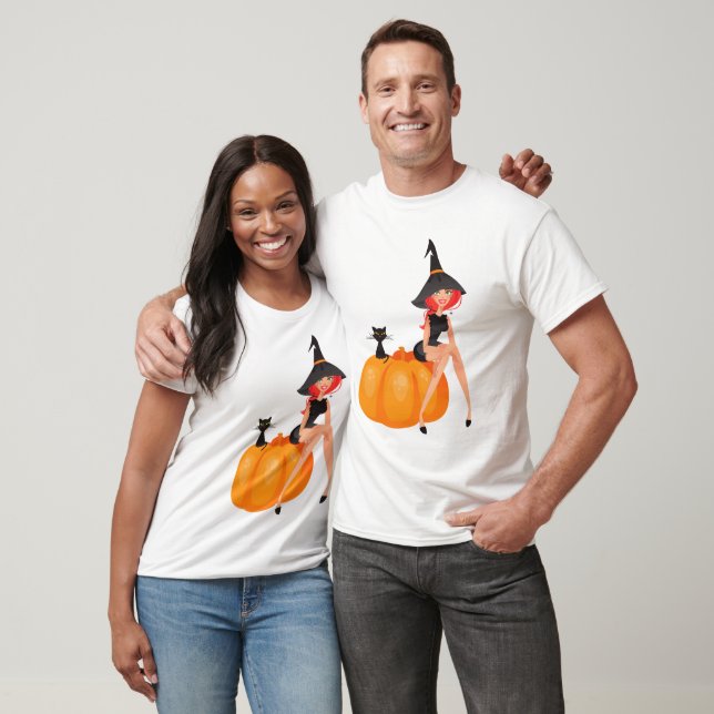 Halloween Witch Pumpkin & Black Cat T-Shirt (Unisex)