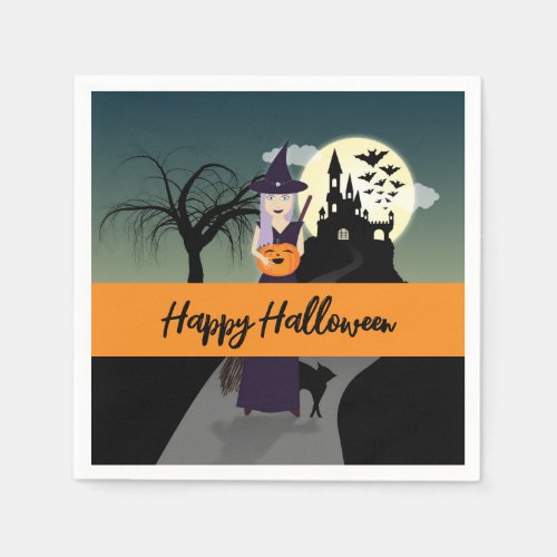 Halloween Witch Pumpkin Black cat Your text Napkins