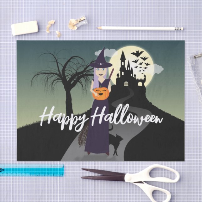 Halloween Witch Pumpkin Black cat Your text Tissue Paper (Craft)