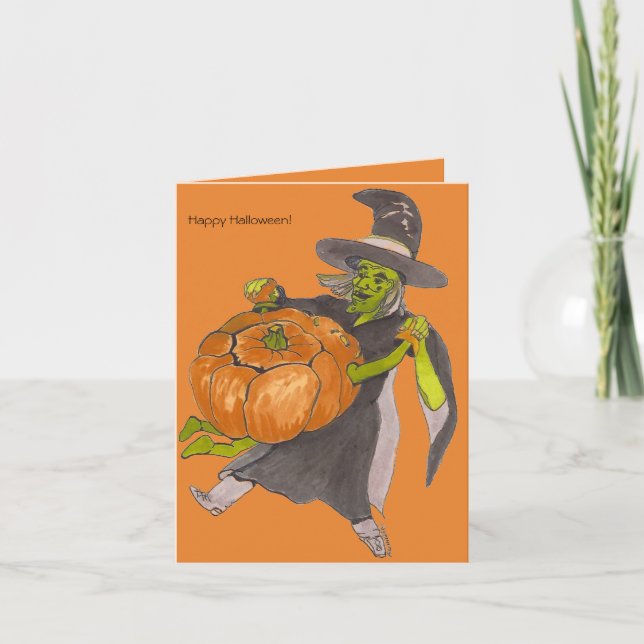 Halloween Witch Pumpkin Dance Color Designed Card (Front)