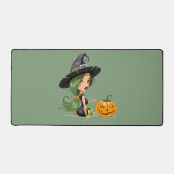 Halloween Witch Pumpkin Desk Mat Gift by EDDESIGNS at Zazzle