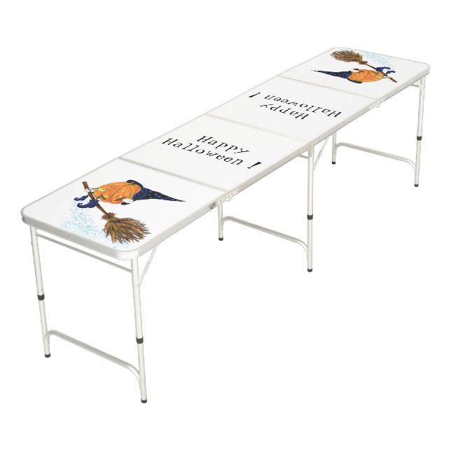 Halloween Witch Pumpkin Flying Beer Pong Table (Angled)