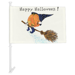 Halloween Witch Pumpkin Flying Broom Car Flag