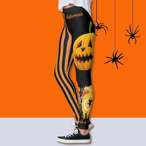 Halloween Witch Pumpkin Leggings Black Pants