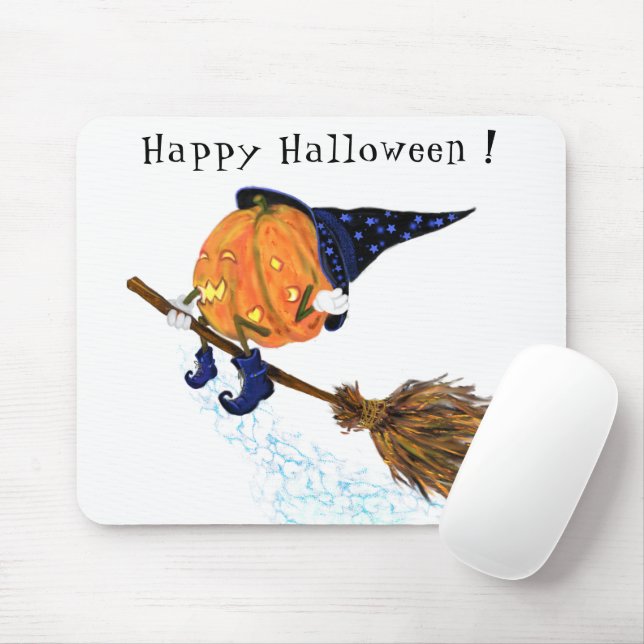 Halloween Witch Pumpkin Mouse Pad (With Mouse)
