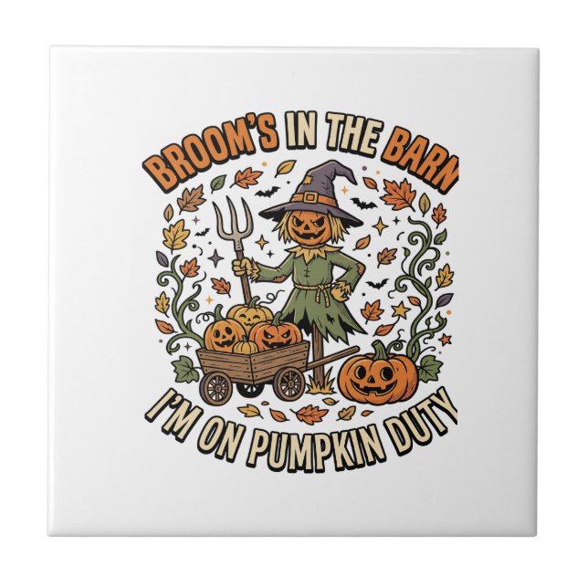 Halloween Witch Pumpkin Patch Humor Ceramic Tile (Front)