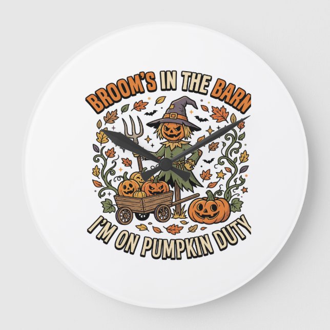 Halloween Witch Pumpkin Patch Humor Large Clock (Front)