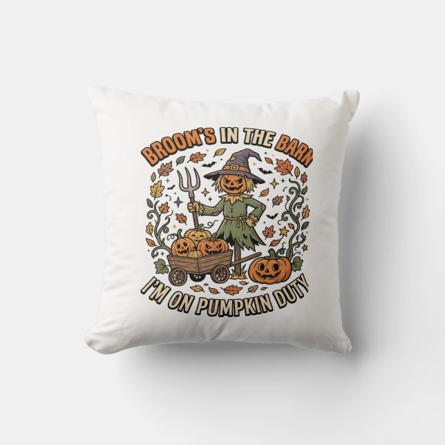 Halloween Witch Pumpkin Patch Humor Throw Pillow (Front)