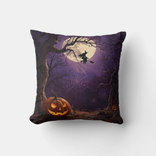Halloween Witch & Pumpkin Square Pillow