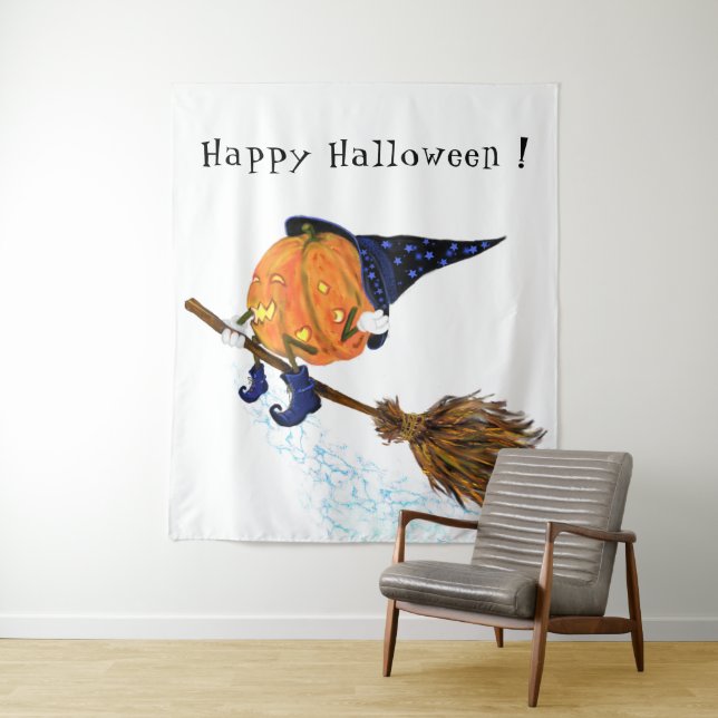 Halloween Witch Pumpkin Tapestry (In Situ)
