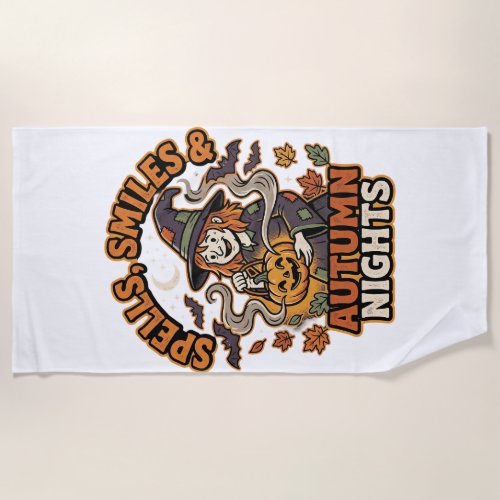 Halloween Witch Pumpkin Vibes Beach Towel