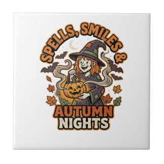 Halloween Witch Pumpkin Vibes Ceramic Tile