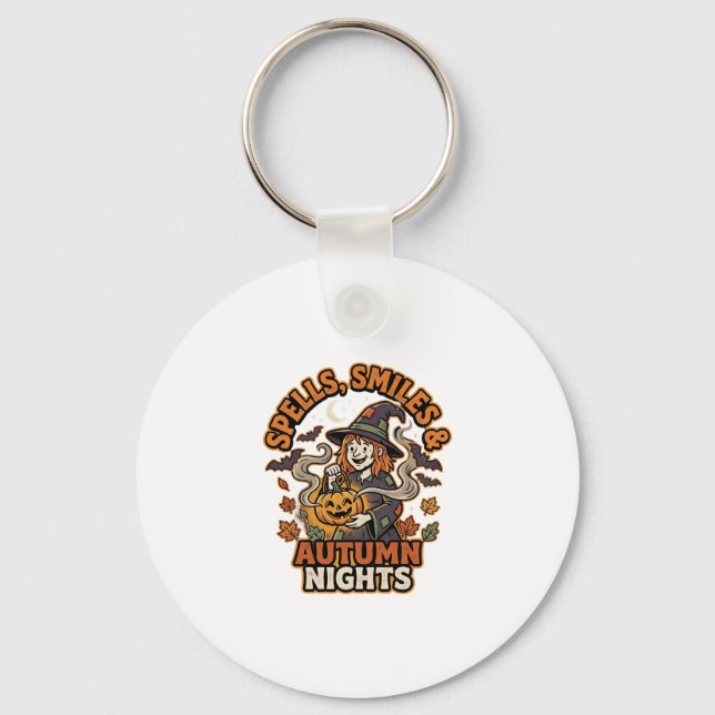 Halloween Witch Pumpkin Vibes Keychain (Front)