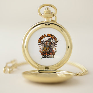 Halloween Witch Pumpkin Vibes Pocket Watch