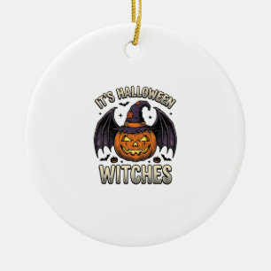 Halloween Witch Pumpkin Vintage Bat Shirt_1 Ceramic Ornament