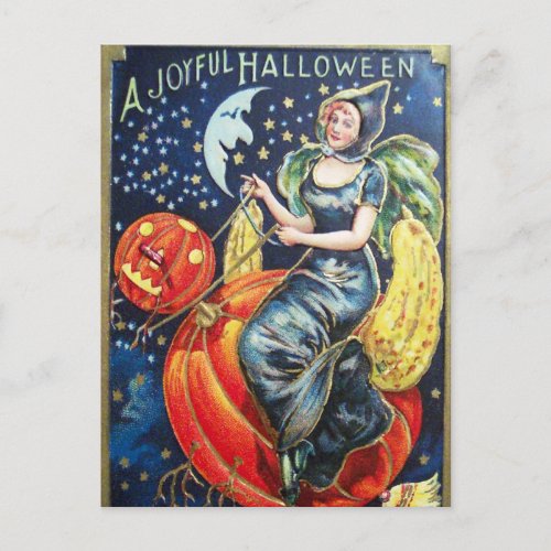 Halloween witch pumpkin Vintage fun postcard