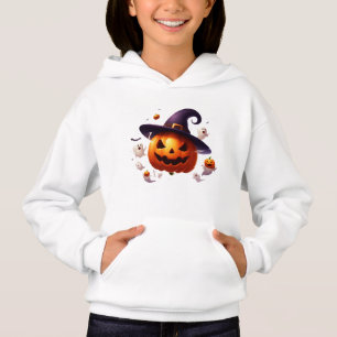 Halloween Witch Pumpkin White Ghost Black Bats Hoodie