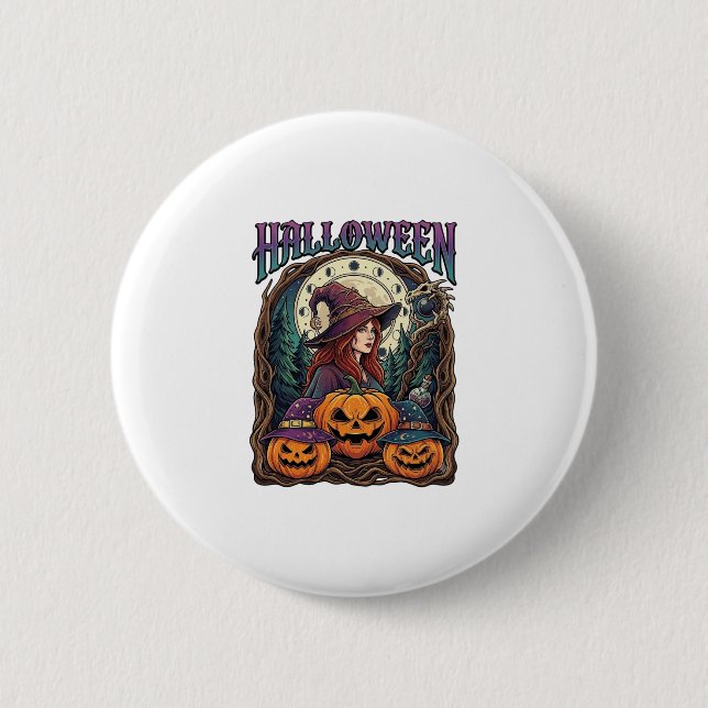 Halloween Witch Pumpkins Moon Phases_1 Button (Front)