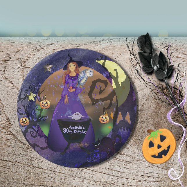 Halloween Witch Purple Birthday  Paper Plates (Halloween Witch Purple Birthday Paper Plates)